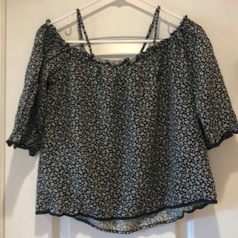 Black Floral and Lace Blouse. Off the shoulder, spaghetti straps. Size S